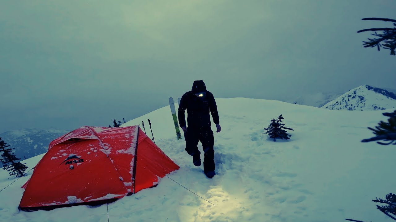 Took the Ski's Hiking and Wild Camping Up a Mountain
