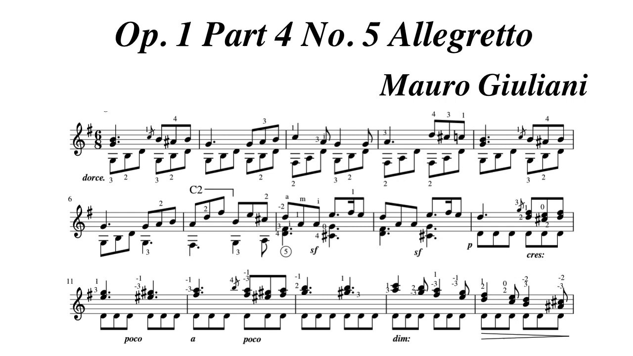 Mauro Giuliani Op. 1 Part 4 No. 5 Allegretto, Studio per la Chitarra