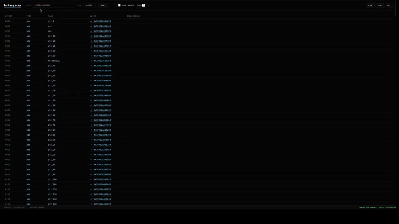 fantasy.scry - Real-Time Web-Based Memory Analyzer For Game Hacking (Omega - constelia.ai)