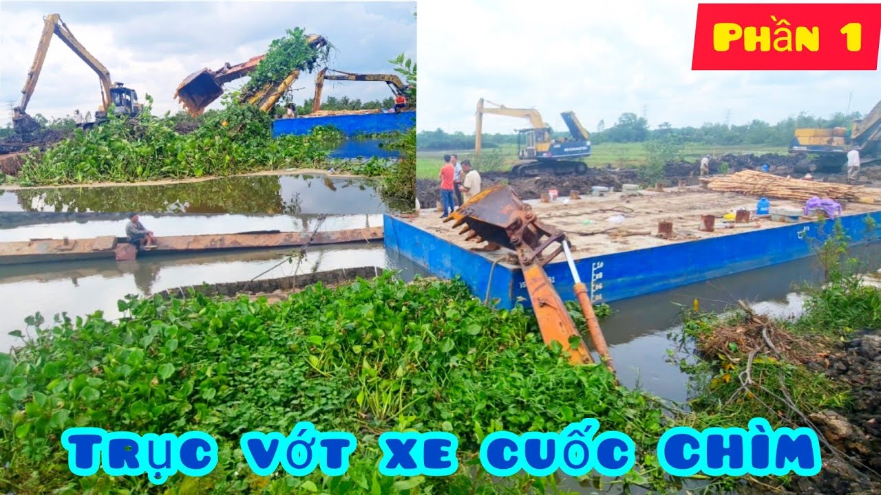 hành trình trục vớt xe cuốc KOMATSU PC200-6 chìm dưới sông lật ngan