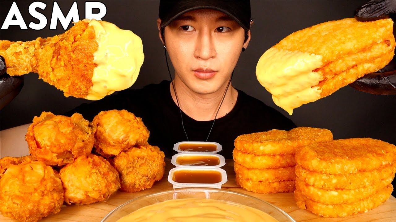 ASMR CHEESY SPICY FRIED CHICKEN & HASH BROWNS MUKBANG (No Talking) EATING SOUNDS | Zach Choi ASMR