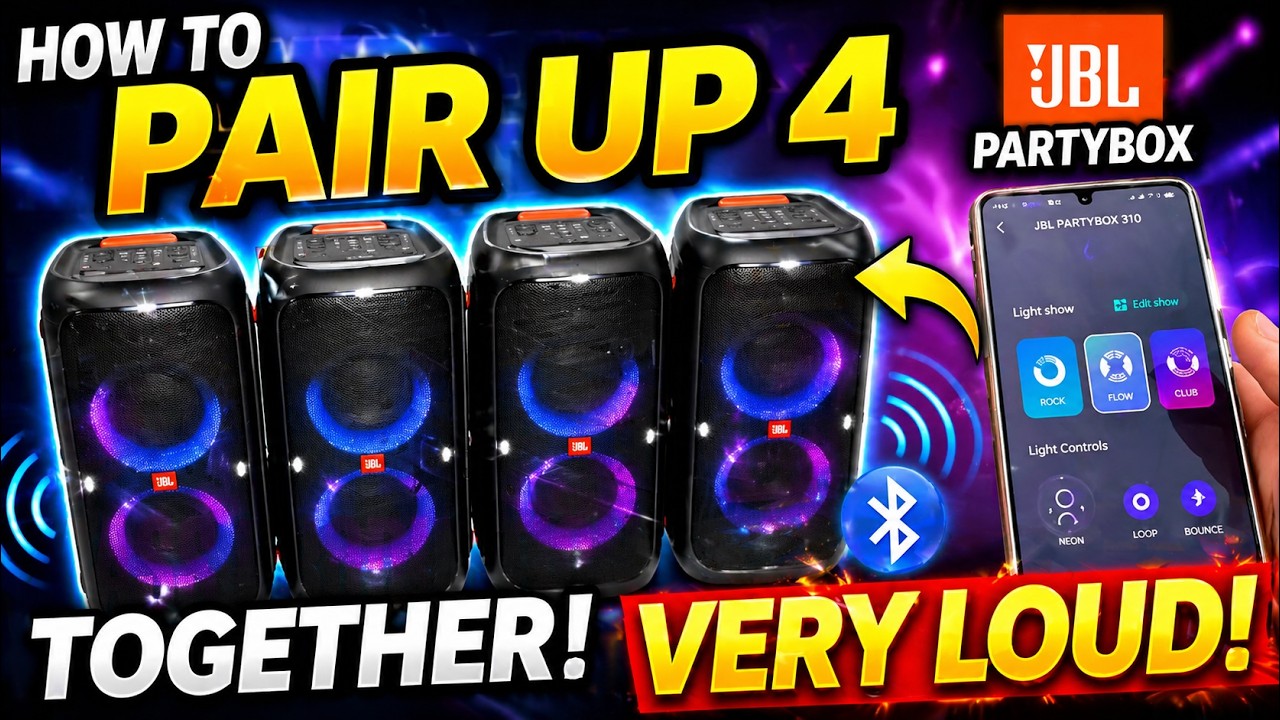 How to pair up 4 JBL Partybox together! VERY LOUD!