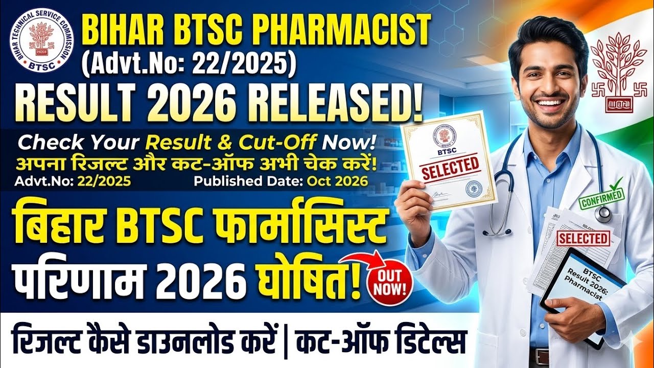 Bihar BTSC Pharmacist Advt.No: 22/2025 Result 2026 Declared | BTSC Pharmacist Result Released