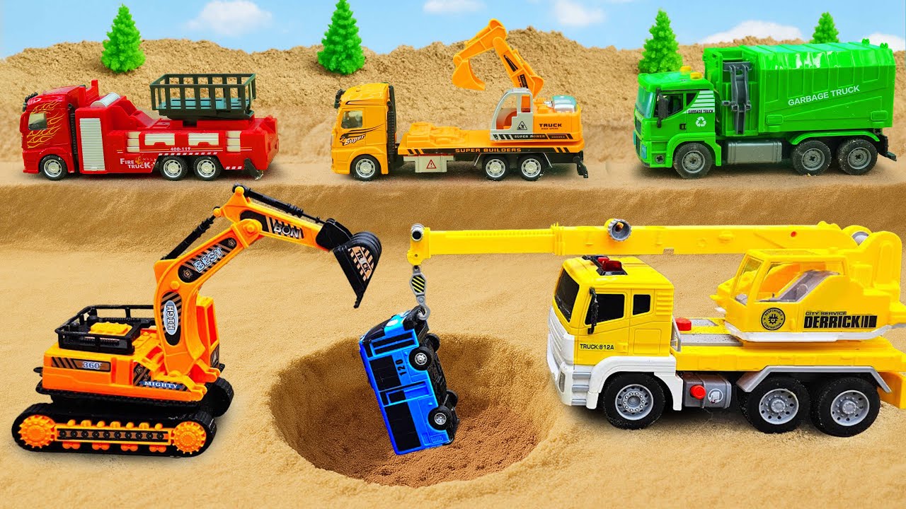 Crashed Dump Truck - Excavator, Bulldozer, Police Cars Rescue Dump Truck | Rubik Cars Construction