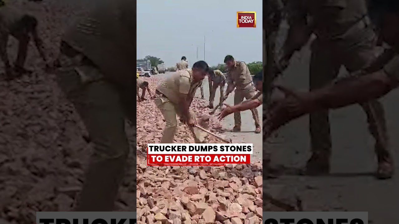 Viral Video: Truck Driver Throws Stones on Highway While Escaping! #truckdriver #bricks #rto