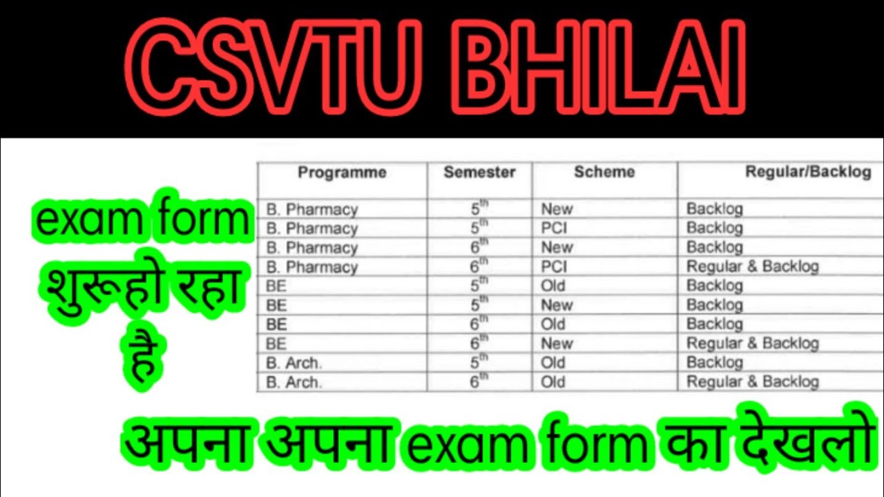 csvtu bhilai | BE , B.Pharmcy, B.Arch. 5th & 6th semester exam form update Apr-May2021 #examform #cg