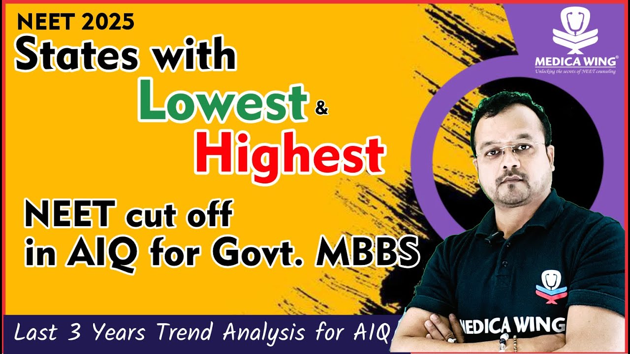 NEET 2025 - Lowest & Highest NEET cut off states in AIQ for Govt. MBBSCollege, Last 3 years Trend
