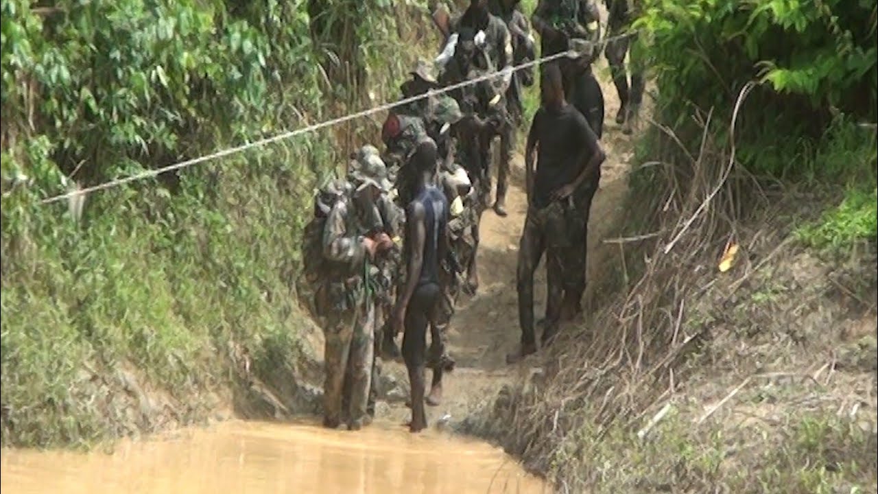 Командование Северного региона Вооруженных сил Ганы проводит переправу через реку в рамках учений...