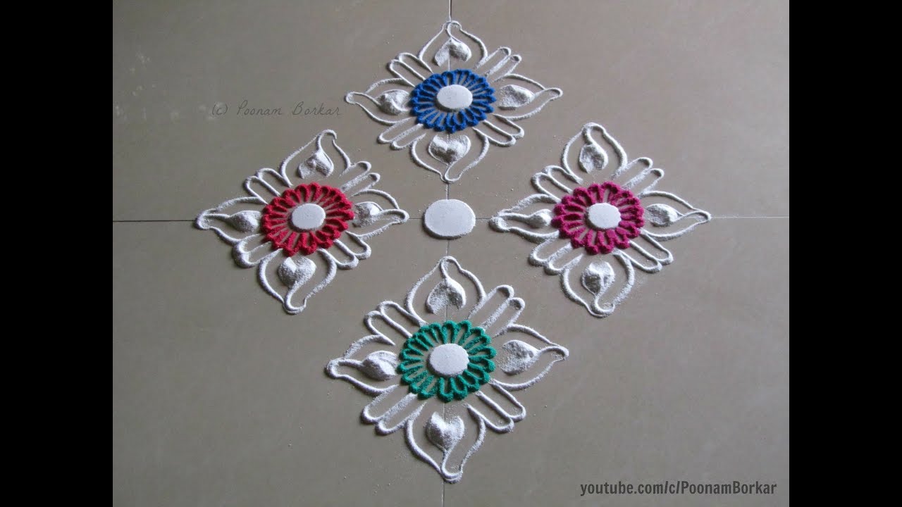 Small, quick and easy rangoli design with 4*1 interlaced dots | Innovative rangoli by Poonam Borkar