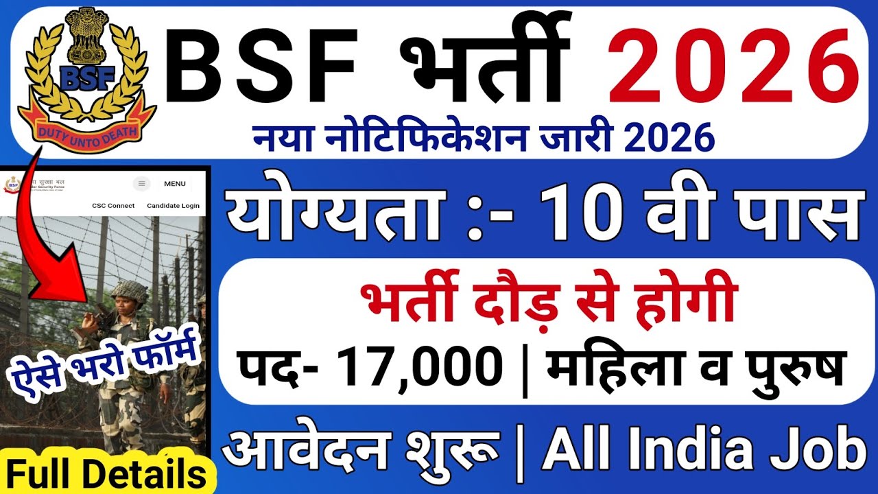 BSF में निकली 1700 पदों पर भर्ती | BSF New Vacancy 2026 | BSF Constable Open Rally Bharti 2026