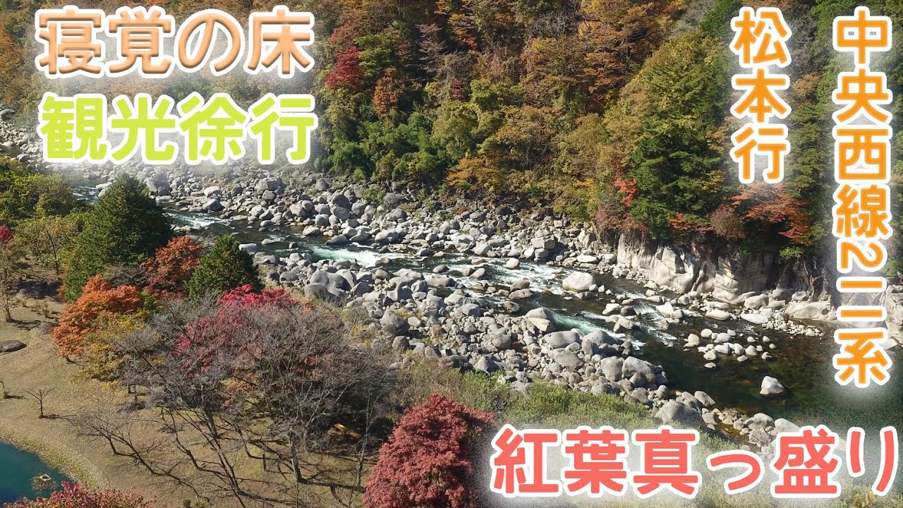 【日本五大名峡/観光徐行】寝覚の床211系通過【紅葉シーズン/中央西線】[Japan's Five Great Gorges] Nezame-no-Toko[Autumn foliage season