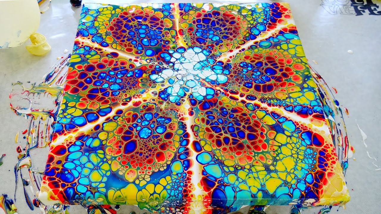 (427) How to make STAINED GLASS look with ACRYLIC POURING ~ Open cup technique ~ Abstract flower