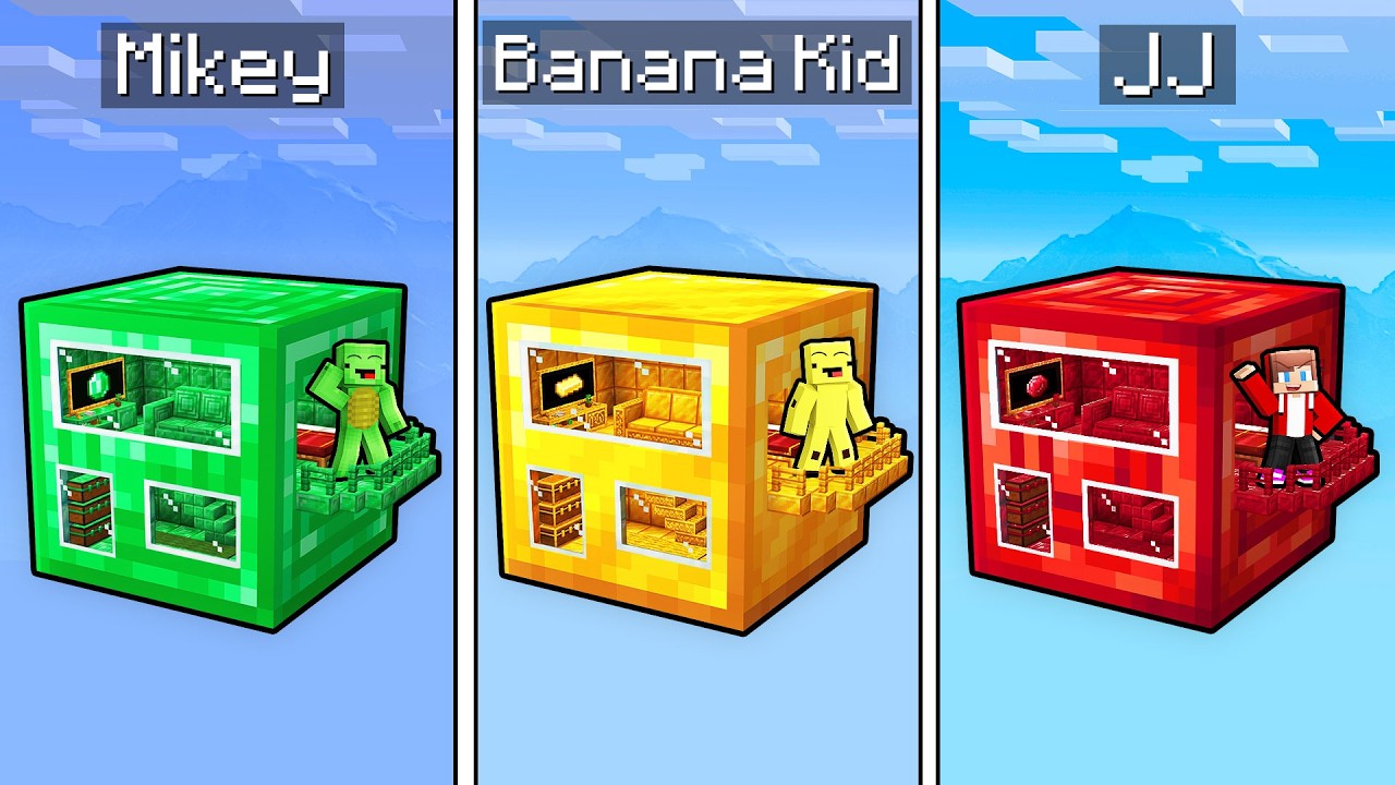 JJ vs Mikey vs Banana Kid: GIANT BLOCK BATTLE in Minecraft!