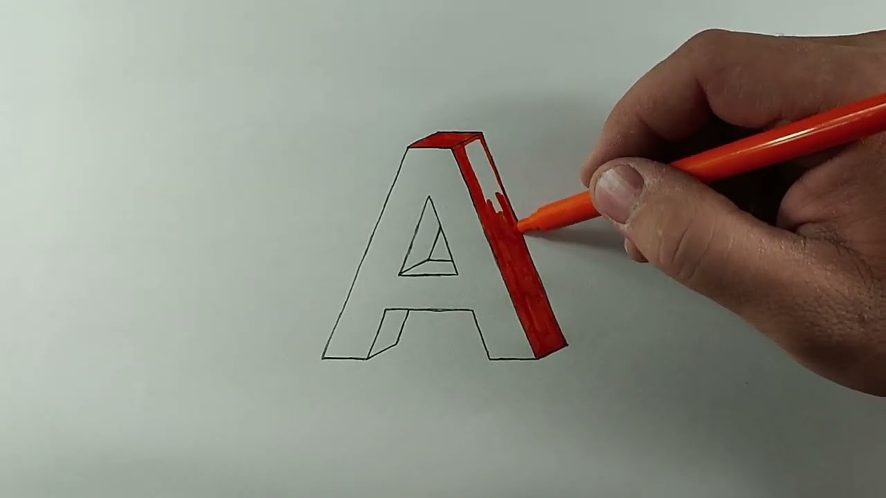 CETVELSİZ Üç Boyutlu A Harfi Çizimi - Three Dimensional Drawing of Letter A  - 3D Çizim - 3D Drawing