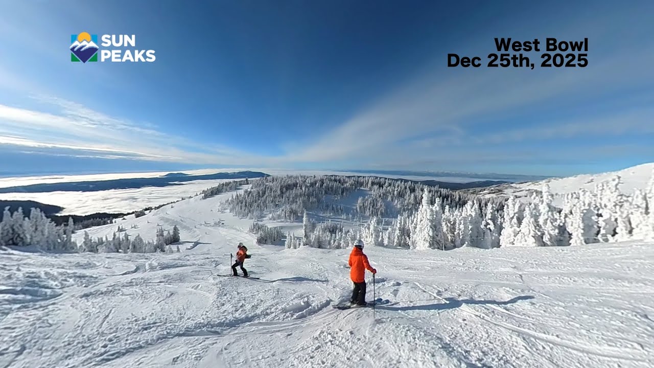 Skiing Sun Peaks: West Bowl on Christmas 2025, With 6 and 14 year old