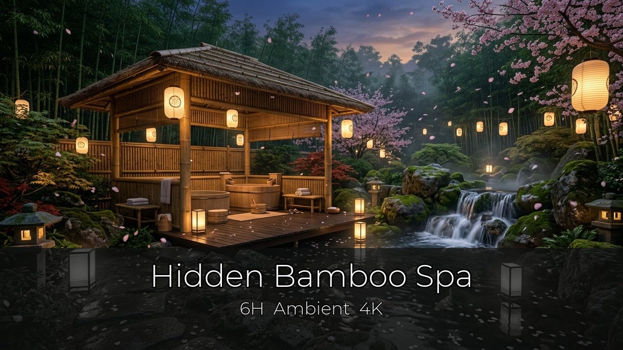 Japanese Zen Garden Ambience | 6 Hours | Waterfall & Wind Chimes for Sleep, Study, Relaxation