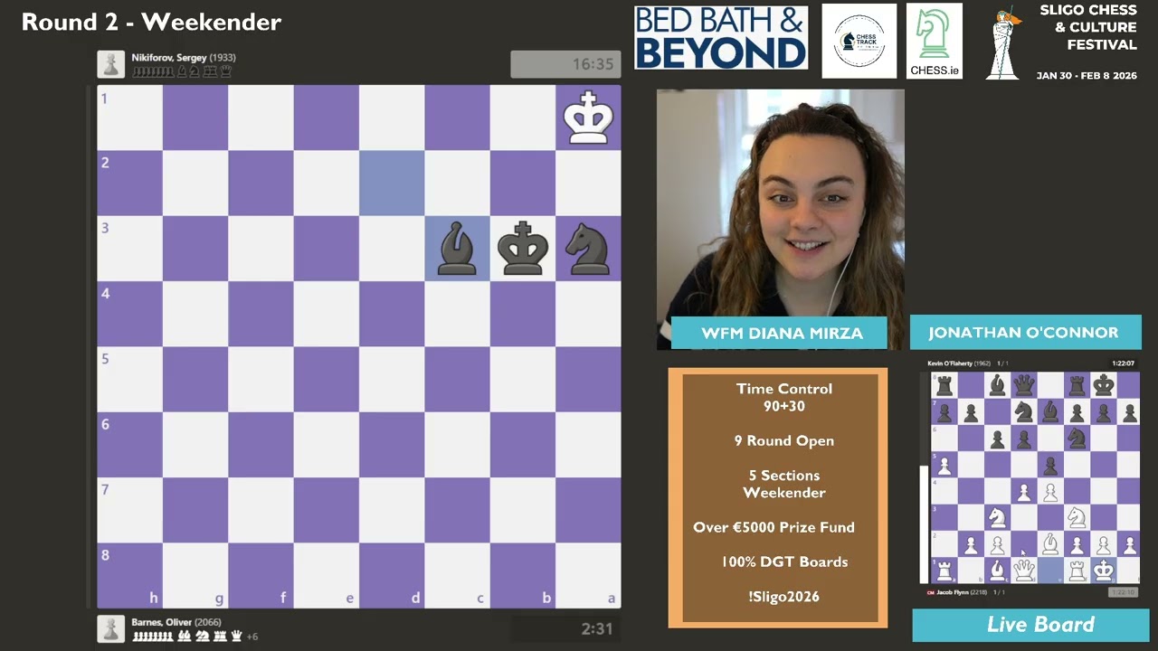 Sligo Chess Festival 2026 | Weekender Round 2 | !sligo2026, 31 Jan 2026