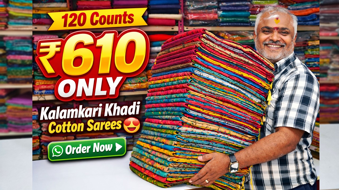 ✨ HQ 120 Counts Kalamkari Khadi Cotton Sarees 😍 | Offer Price ₹610 Only | WhatsApp Order Now |