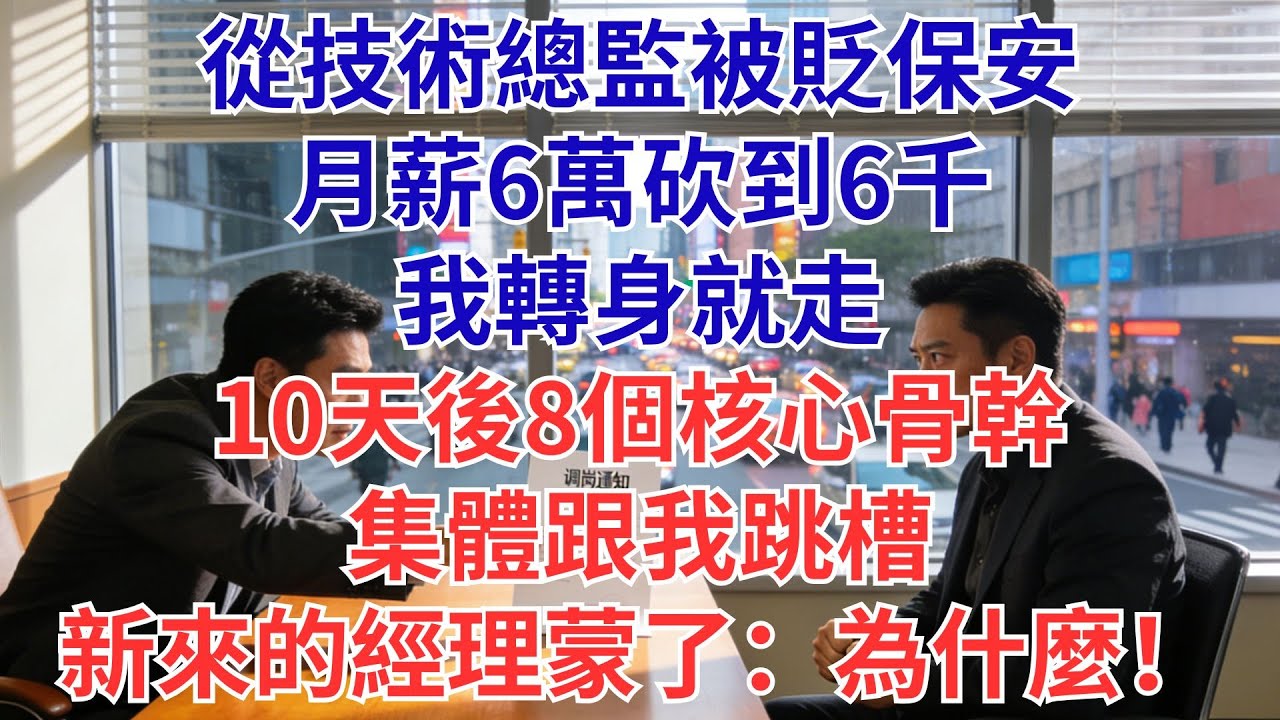 新來的經理把我從技術總監降成保安，月薪從6萬變6千，我立刻辭職，10天后，公司8個核心骨幹跟我一起走了#為人處世#生活經驗#職場#爽文