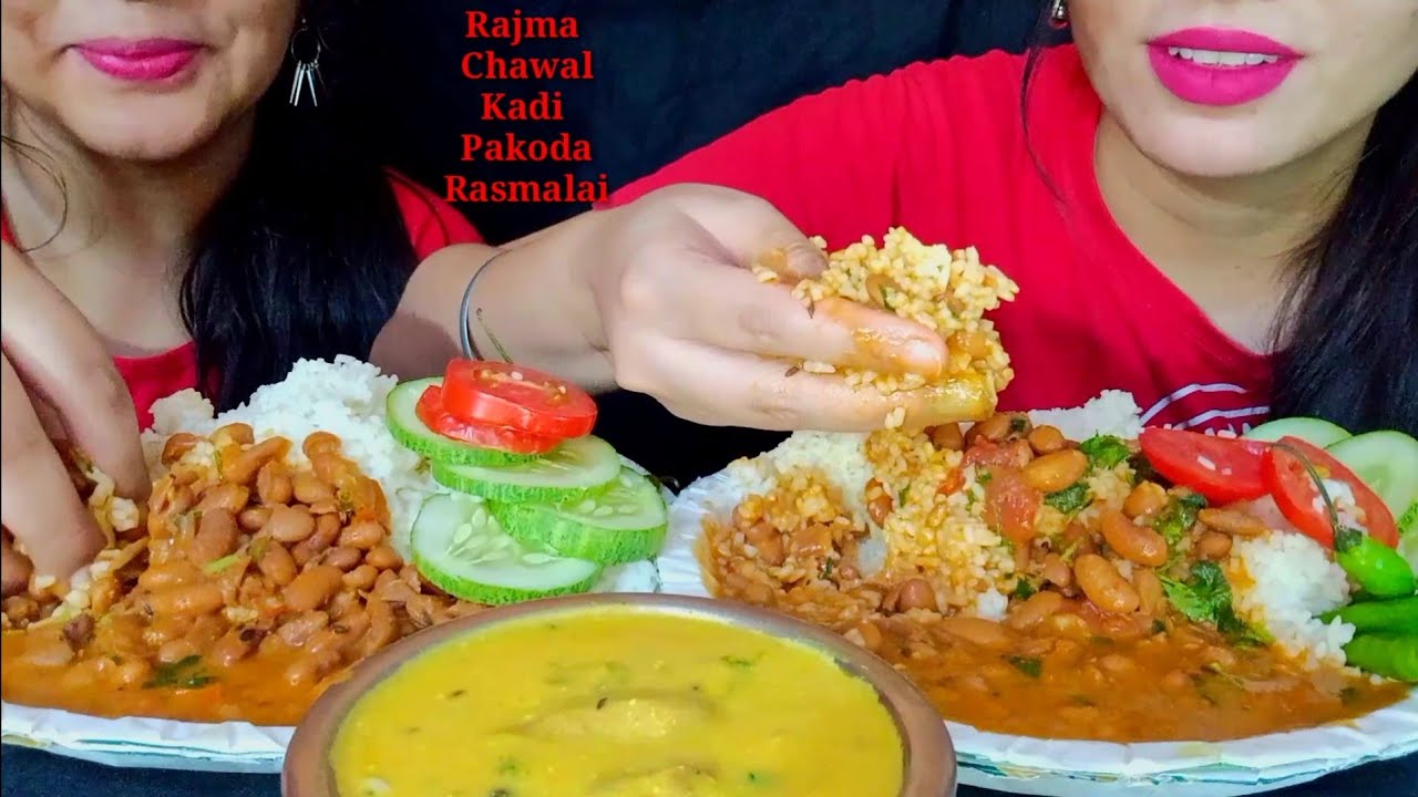 Eating Rajma Chawal, Kadi Pakoda, Rasmalai Asmr || Homemade Food Eating Show || Sister Edition ||