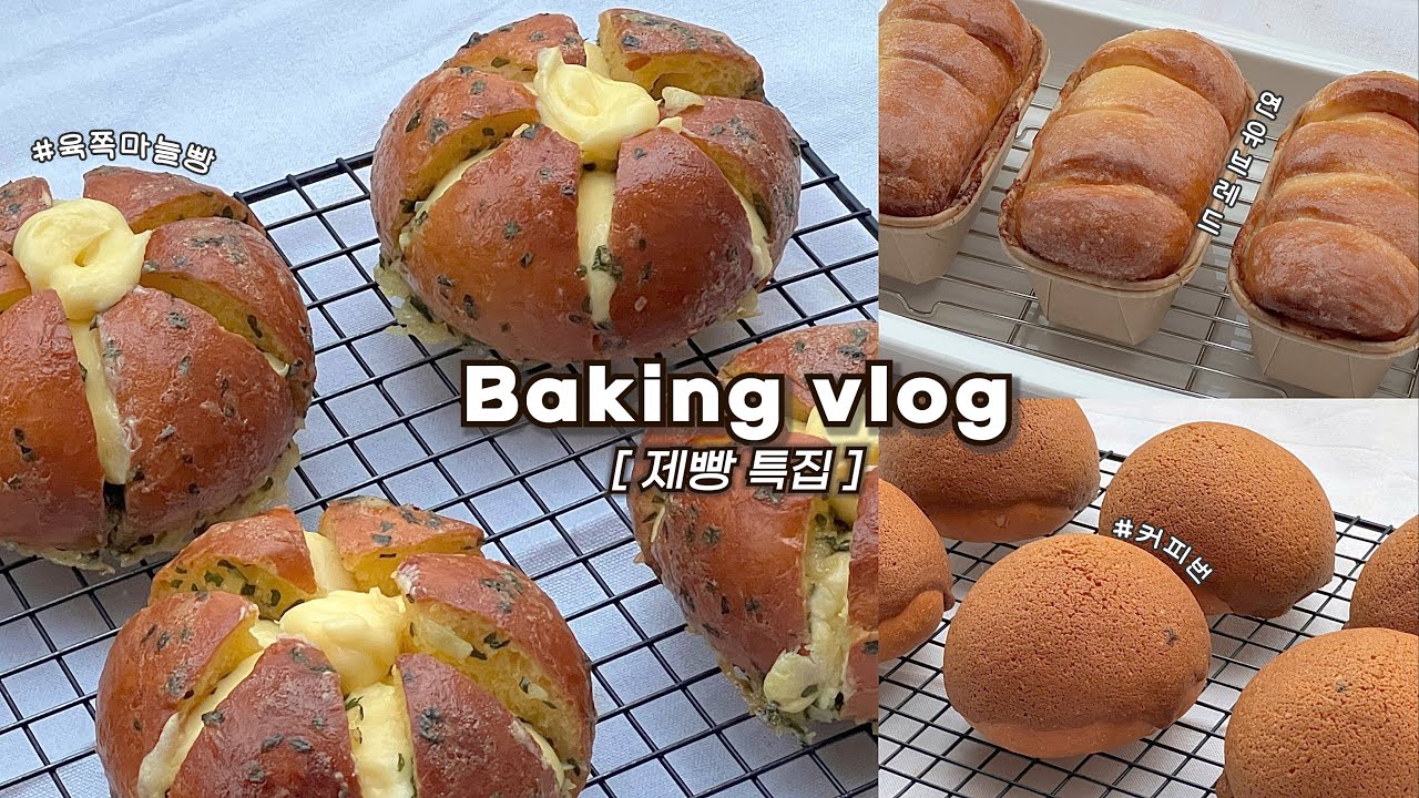 🥐한 가지 반죽으로 하루종일 빵 만드는 브이로그: 육쪽마늘빵, 연유브레드,커피번_베이킹브이로그, 디저트브이로그, baking vlog, dessert vlog