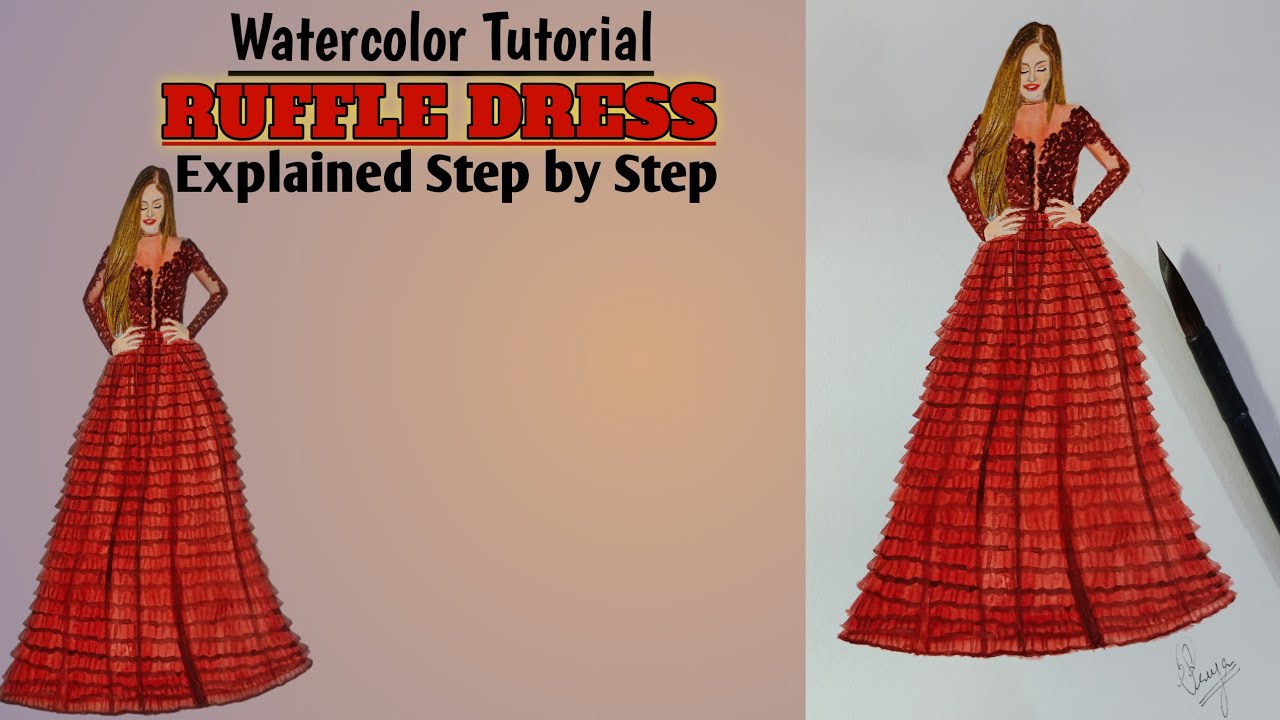 How to draw Ruffles || Watercolor Tutorial || Fashion illustration