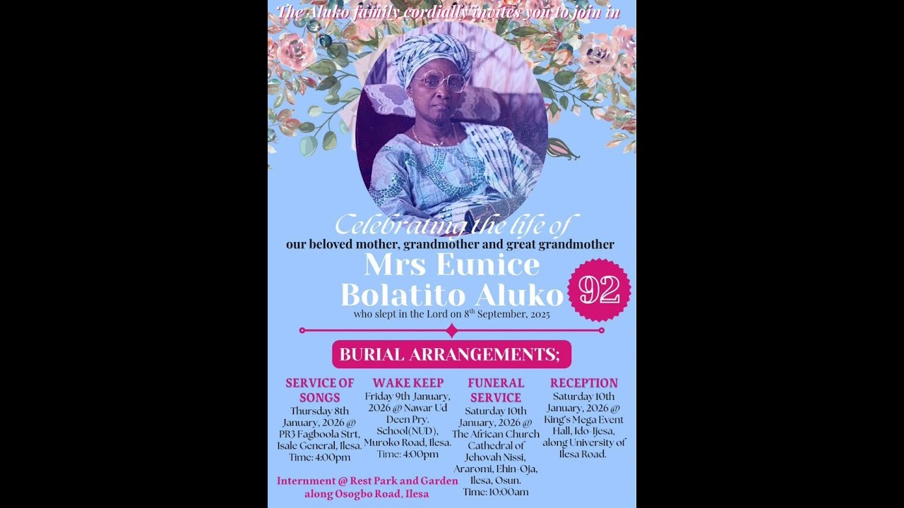 Wake-Keep Service in Honour of Mrs Eunice Bolatito Aluko