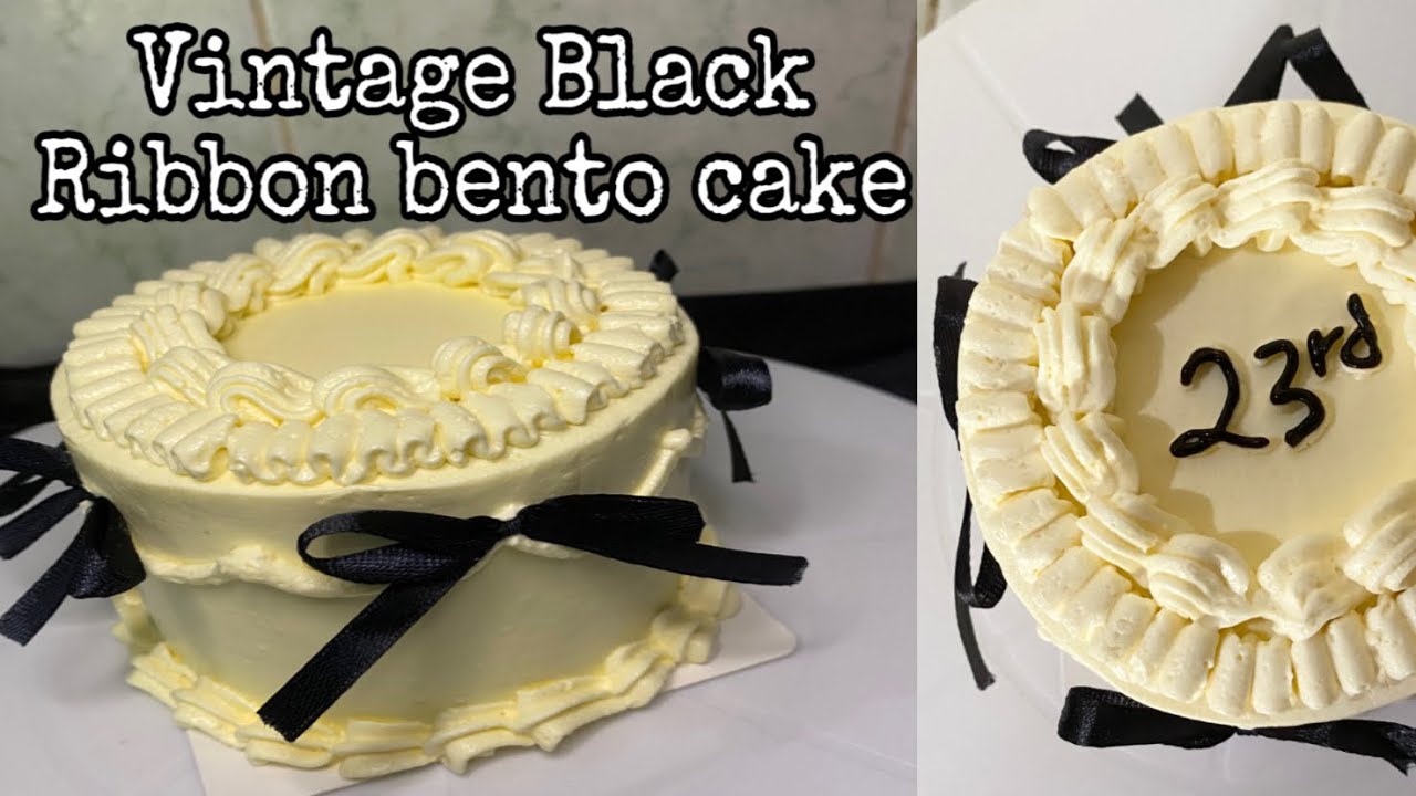 Vintage Black Ribbon bento cake step by step tutorial