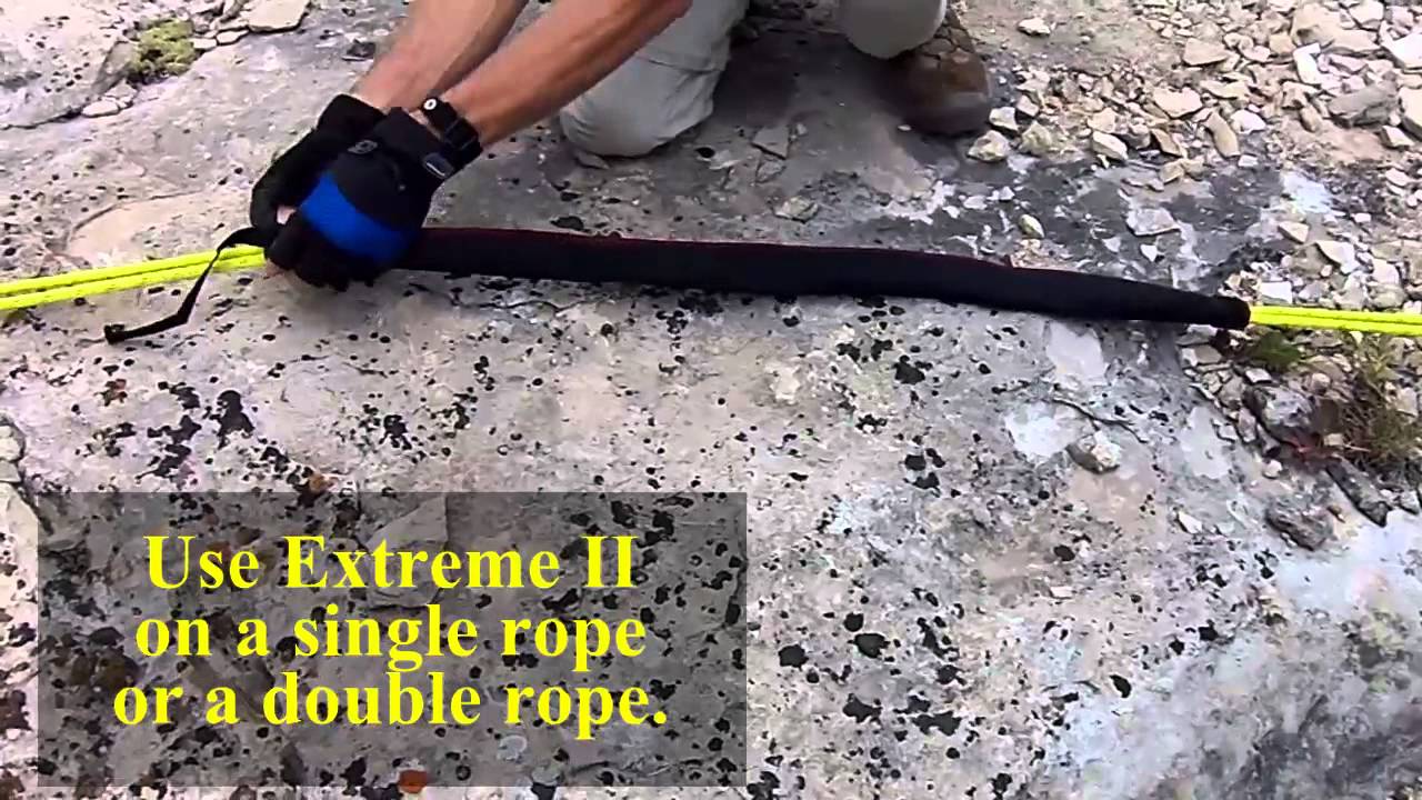 Rappelling using RopePro Extreme II rope protector. RopePro can save your climbing rope.