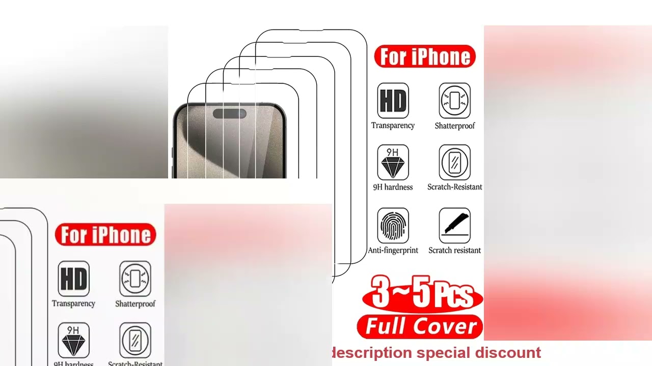 Clear Glass Film For iPhone 15 16 17 Pro Max Screen Protector For iPhone 11 12 13 14 15 Pro Tempered