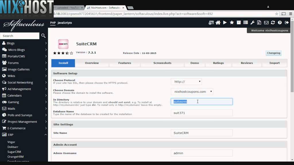 Installing SuiteCRM with Softaculous in cPanel
