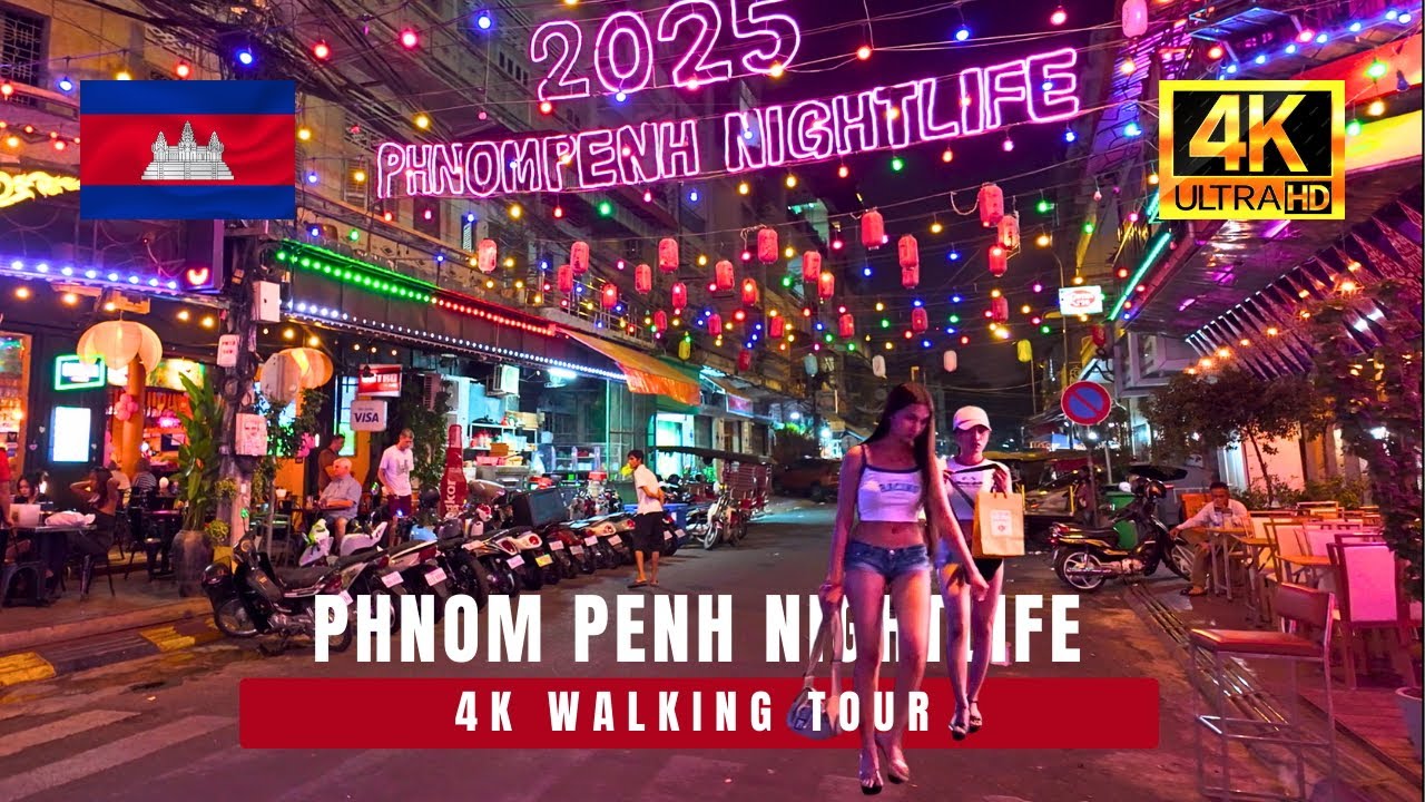 Cambodia Nightlife Phnom Penh Street 136 Walking Tour | Red Light District [4K Tour] 🔥