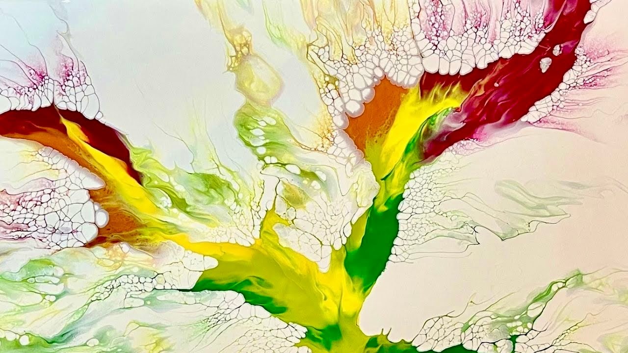'Hummingbird Garden' Beautiful pearl pour blow out with CHALLENGING Autumn color palette!