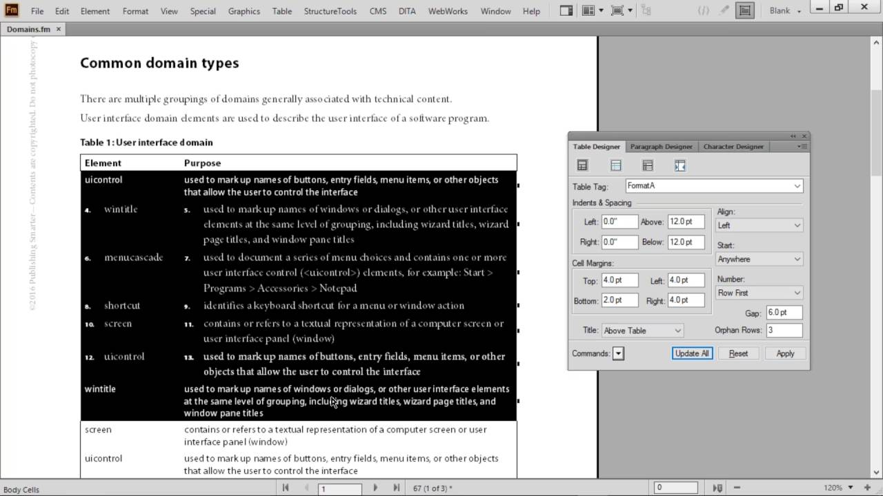 FrameMaker 2015: Configure Tables
