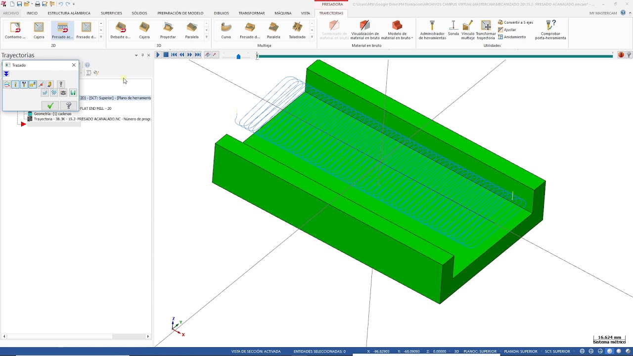 ⚙️💻👉Curso de Mastercam 2d. Alta velocidad, fresado acanalado