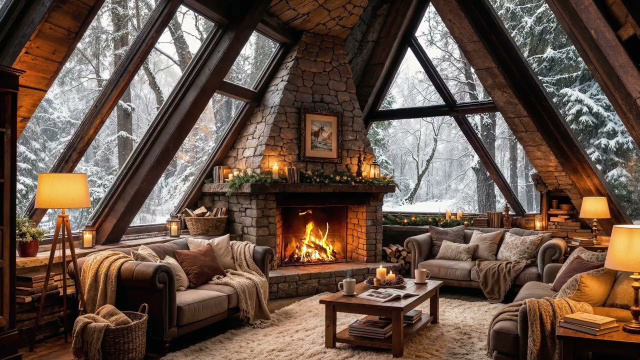Snowy Wizard Reading Cabin ❄📚 Cozy Fireplace Ambience for Relaxation, Focus & Gentle Sleep