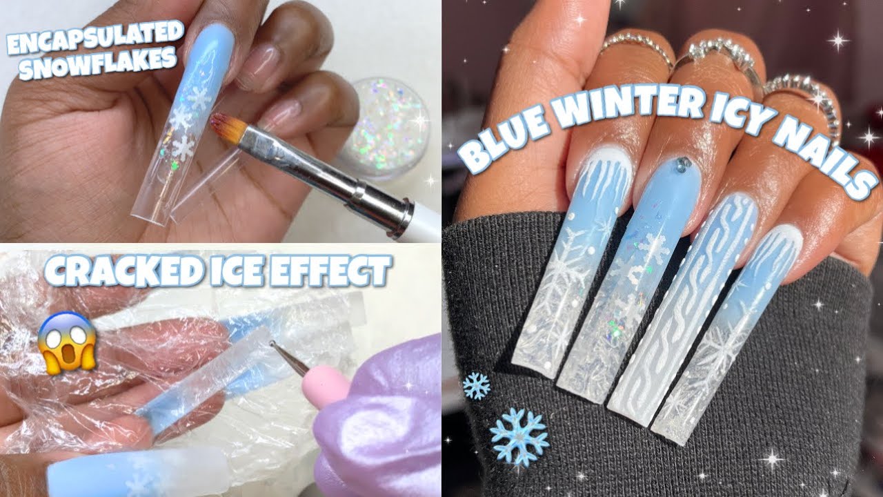 WINTER ICY CRACKED ICE NAILS ❄️ | ENCAPSULATED SNOWFLAKES | EASY POLYGEL NAILS