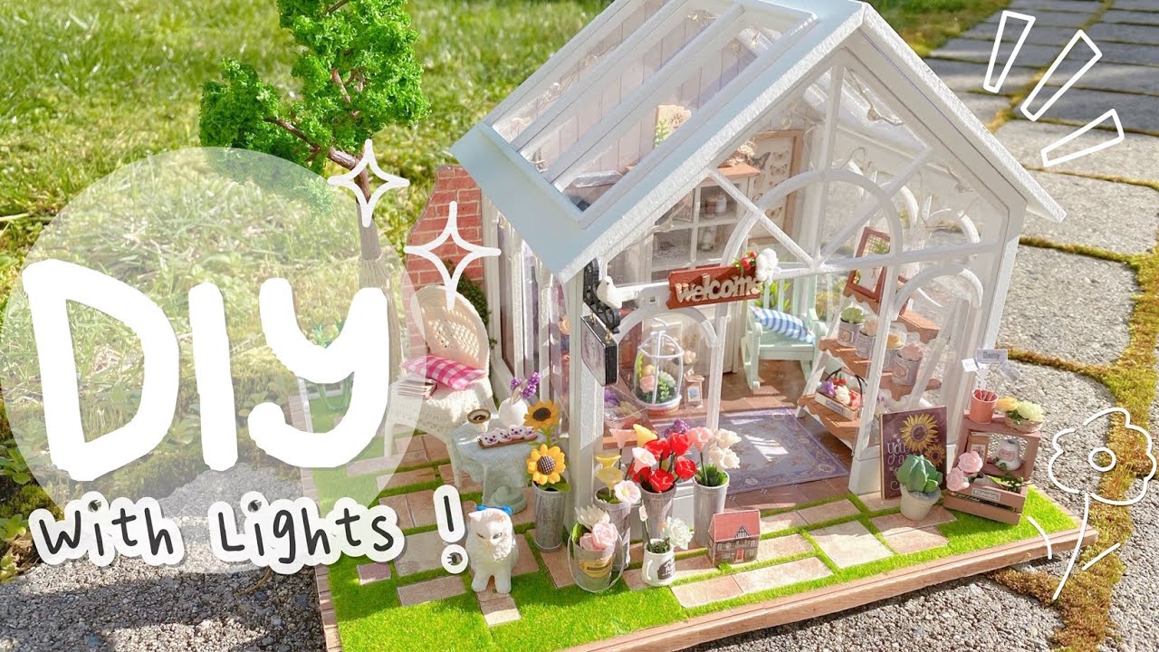 [DIY] Sunshine Greenhouse Miniature Dollhouse Kit | Miniature Flower Shop (WITH LIGHTS)