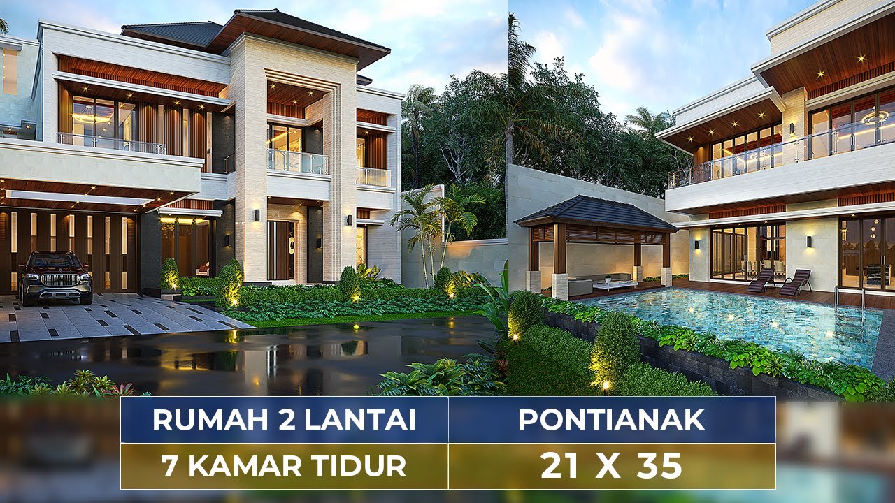 DESAIN RUMAH 2 LANTAI BERGAYA MODERN DI PONTIANAK! ADA KOLAM RENANG DAN GAZEBO! - JASA DESAIN RUMAH