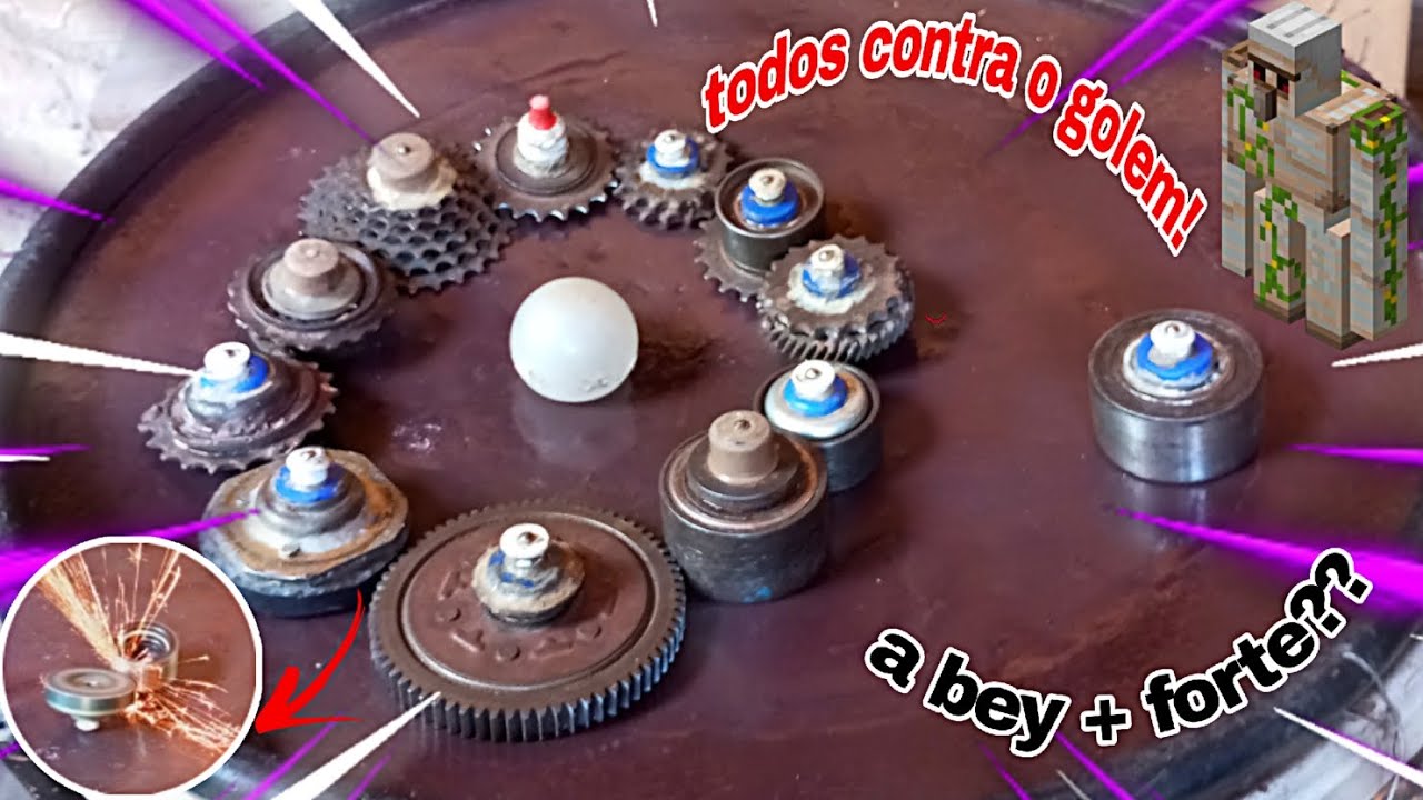 MINHA BEY+APELONA?! Testei as 13 BEYBLADES contra o GOLEM DE FERRO!! Quem ganhou?