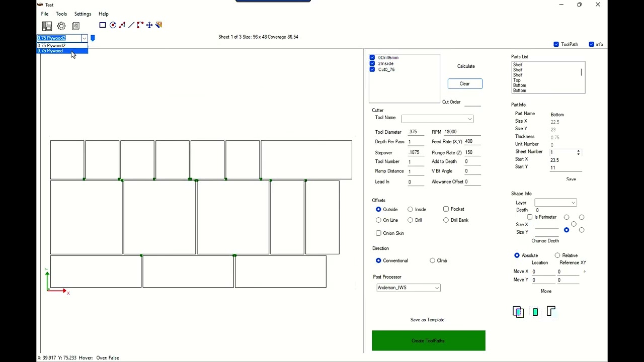 PartNester 4: Output Different Materials to a Beam Saw and CNC Router