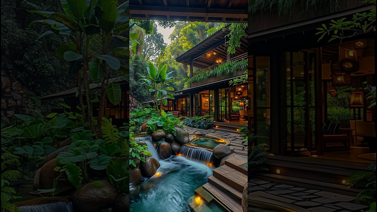 Stress Relief With Cozy Wooden Terrace Jazz 🎹Waterfall Ambience & Nature Sounds For Healing 