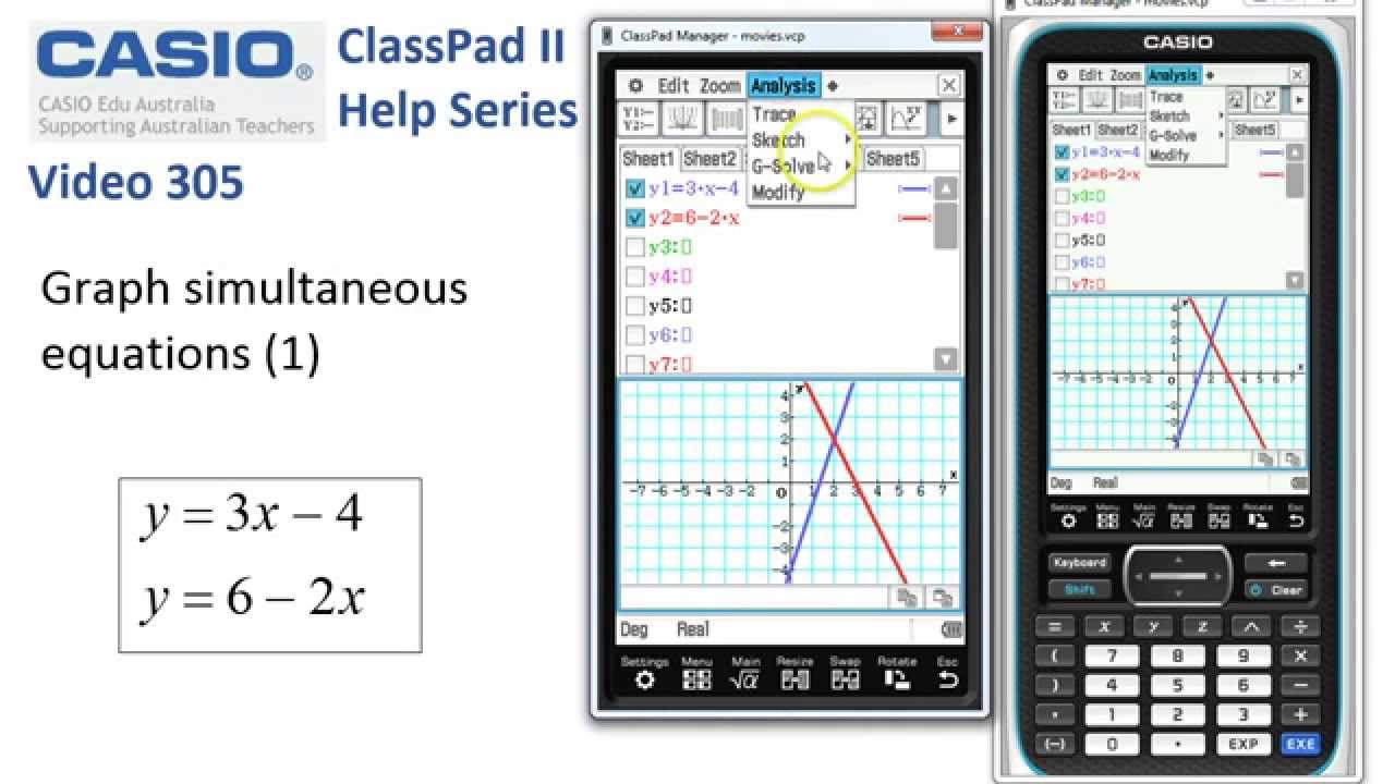 ClassPad Help 305 - Graph Simultaneous Equations 1 (Linear)
