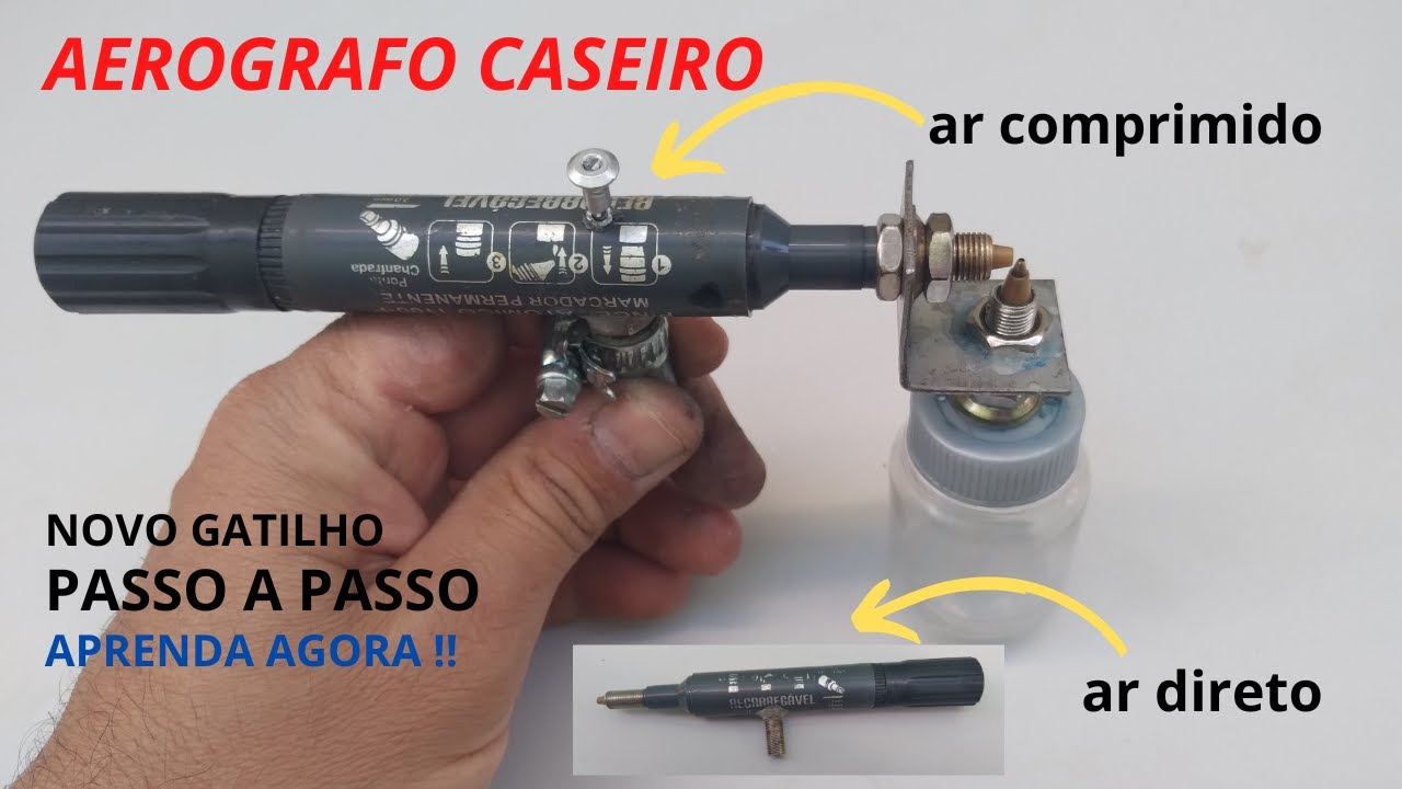 AERÓGRAFO CASEIRO DE CANETÃO, NOVO GATILHO PARA AR COMPRIMIDO PODEROSO !!  PARTE 3