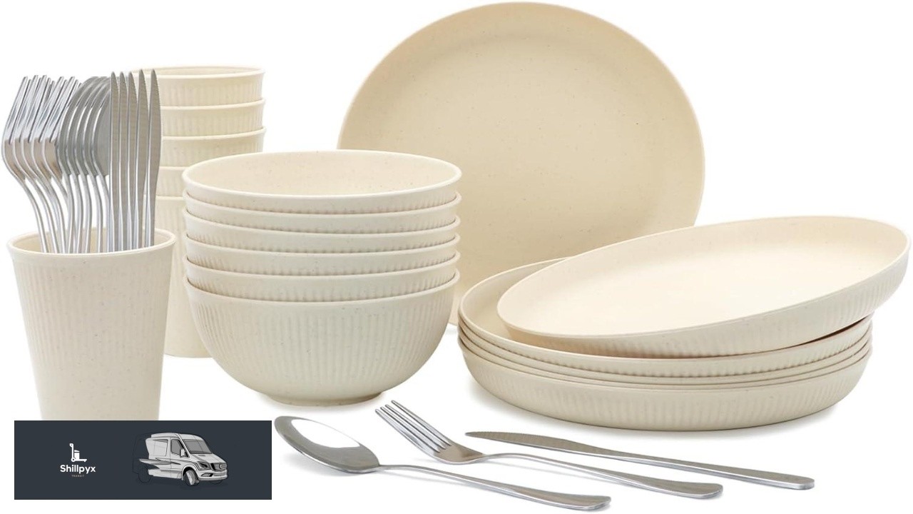 36pcs Reusable Wheat Straw Dinnerware Sets Unbreakable Dinnerware Cups Plates and Bowls