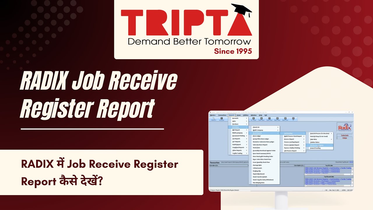How to Generate Job Receive Register Report in RADIX | Step-by-Step Tutorial