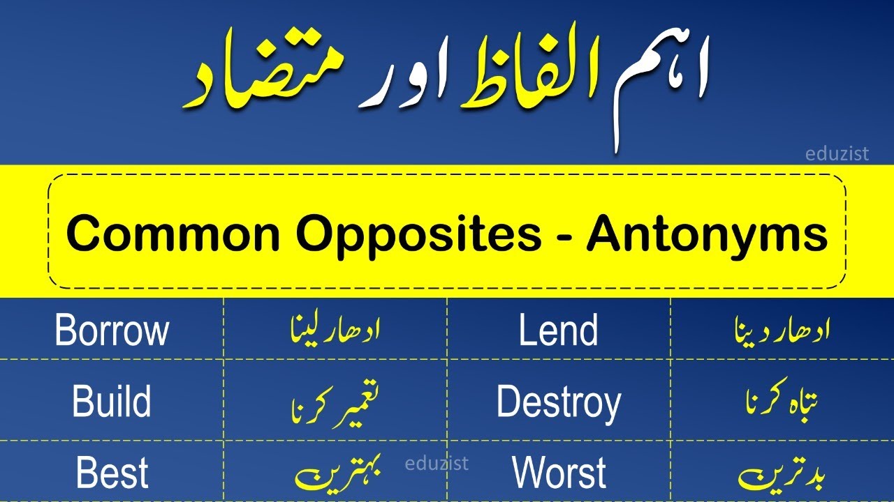 Opposite Words with Urdu Meanings | Word Opposites