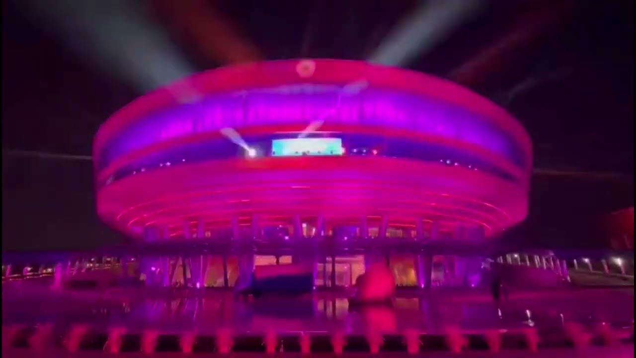 India Trade Promotion Organisation (ITPO), Bharat Mandap at night .
