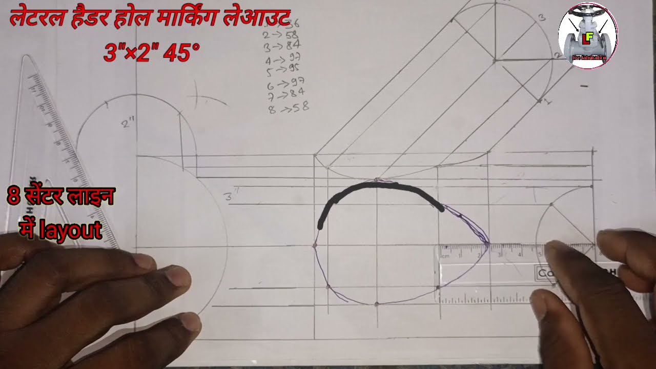 Lateral tee hole marking / leteral layout 45° kaise mare / Lateral Y Header Hole Layout video full