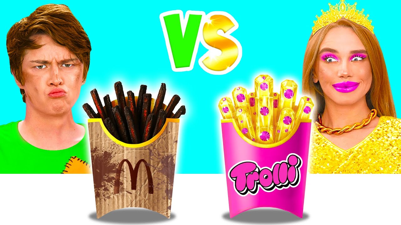 Бедная vs Ультра Богатая еда Челлендж | Смешные Кухонные Войны от BaRaDa Challenge